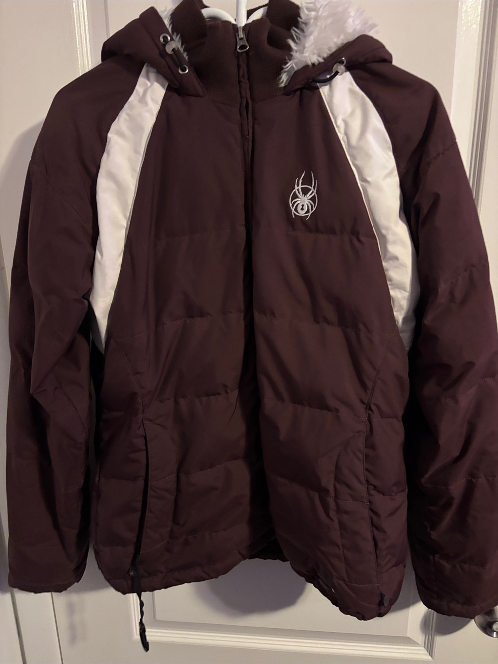 Spyder Brown and White Puffer Ski Jacket with Hood